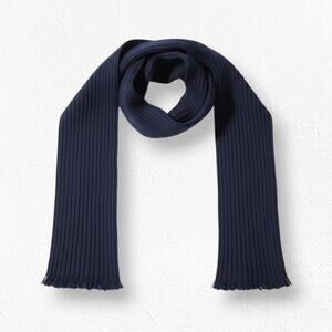 Navy Blue Ribbed Knit Fringe Ends Wide Wrap Around Cozy Soft Scarf OSFM